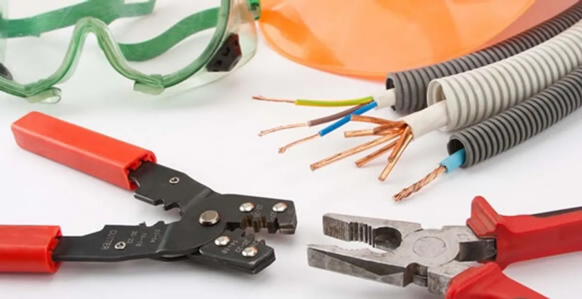 Electrical wiring repair with professional tools and safety equipment in French Camp, CA